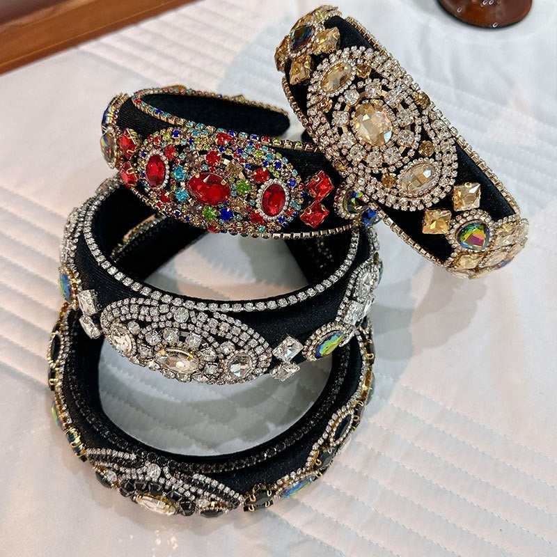 Fashionable Baroque Retro Inlaid Colored Water Diamond Sponge Head Hoop - V.I.P Digital Presence