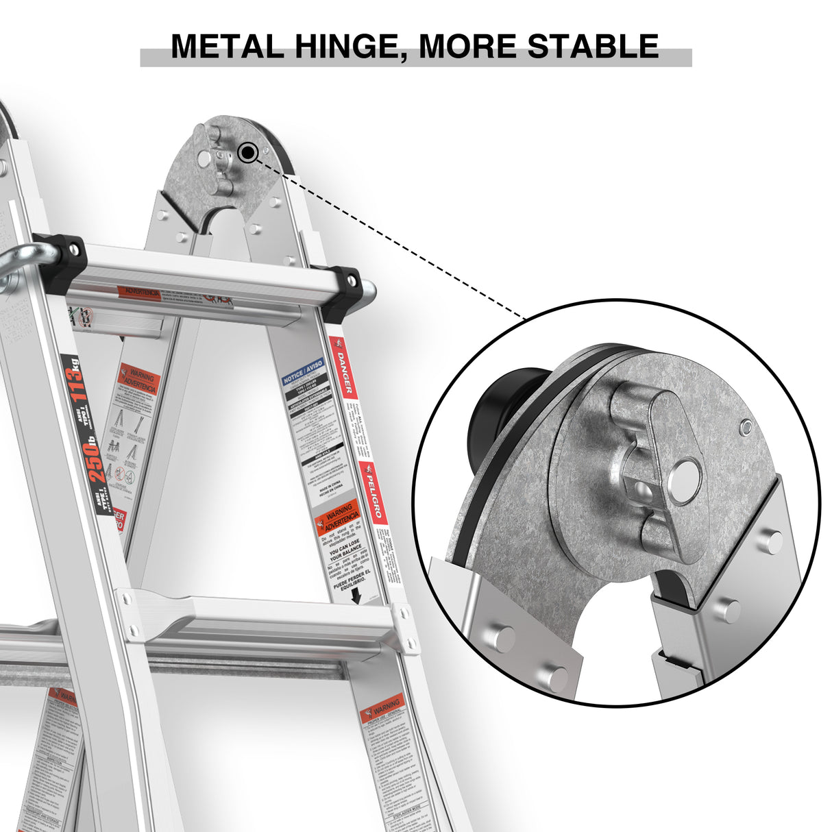 17ft Multi-Position Foldable Aluminum Ladder, A-Frame and Straight Ladder, ANSI 250lbs - V.I.P Digital Presence