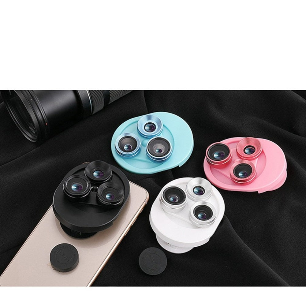 3 In 1 Mobile Phone Lens Set Professional Integral Turntable External Use Wide Angle + Fish Eye + Macro Camera Lens Set - V.I.P Digital Presence