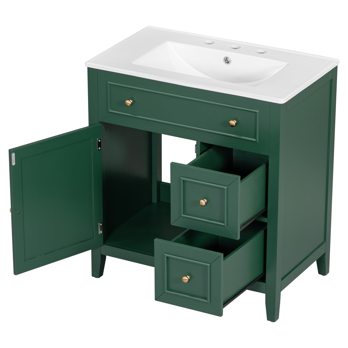 30" Bathroom Vanity with Sink Top, Bathroom Vanity Cabinet with Door and Two Drawers, Solid Wood Frame, One Package, Green - V.I.P Digital Presence