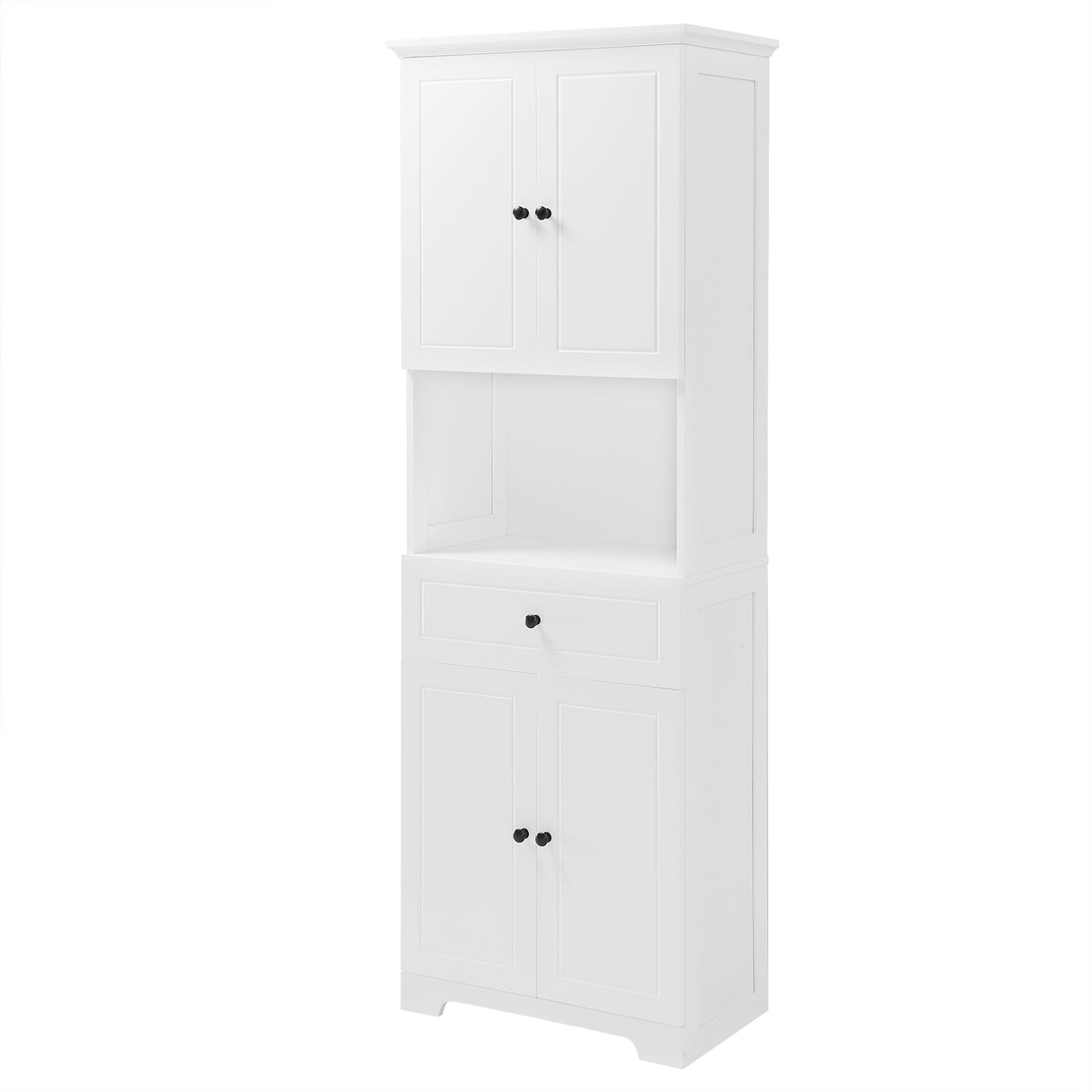 Tall Bathroom Cabinet with Four Doors, Large Storage Space Open Shelve, Upper Storage Cabinet, Whit - V.I.P Digital Presence