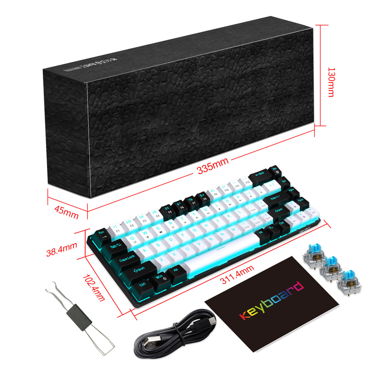 68 keys, 60% keyboard, customized color blocked keycaps, RGB mechanical keyboard, MINI set, plug-in blue axis ice blue disc - V.I.P Digital Presence