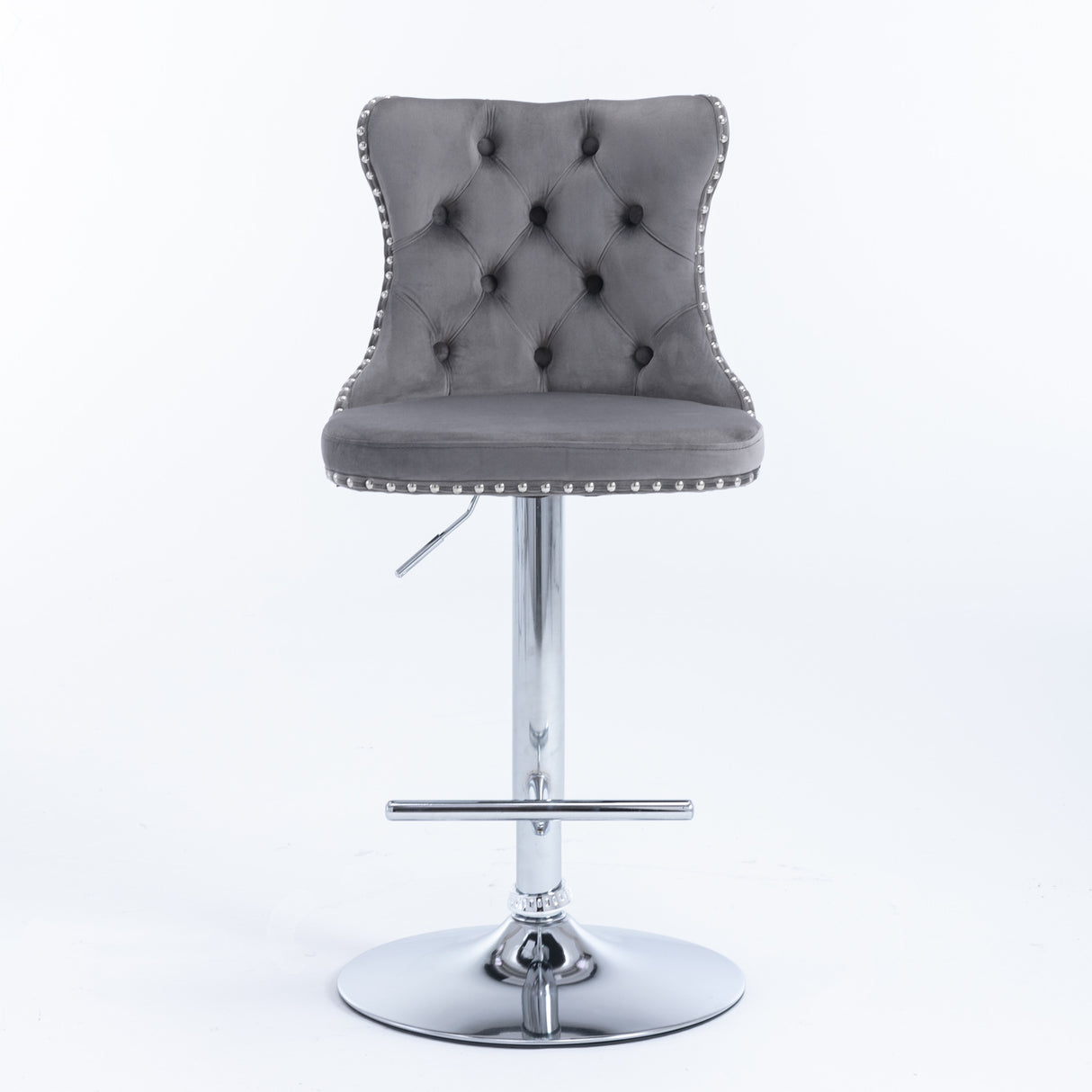 (Gray,Set of 2) 25-33 Inch, Modern Upholstered Chrome base Bar Stools with Backs Comfortable Tufted for Home Pub and Kitchen