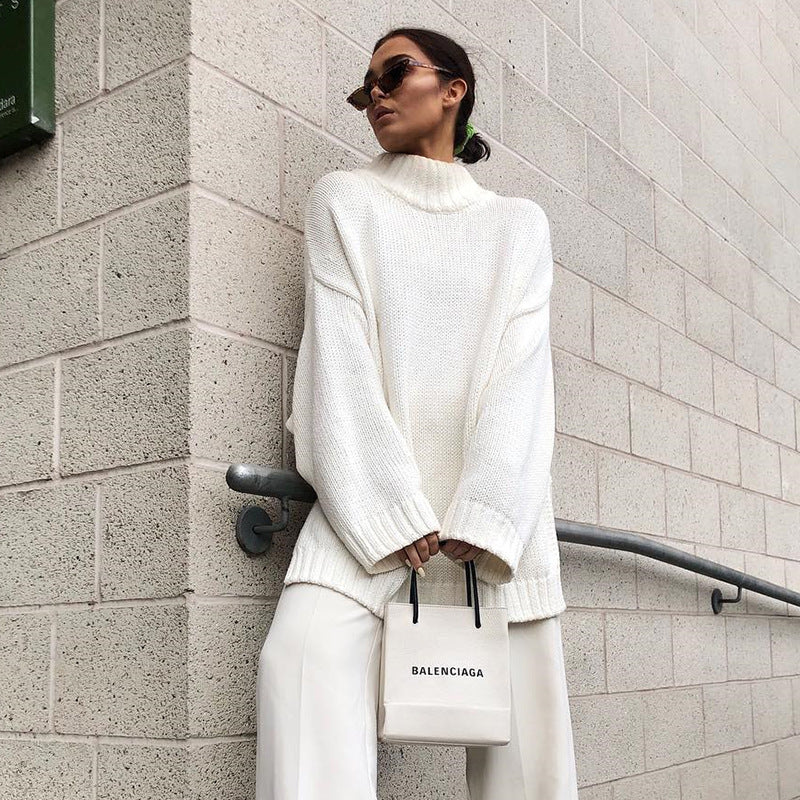 Knitted pullover loose irregular thick sweater high neck knitted sweater - V.I.P Digital Presence