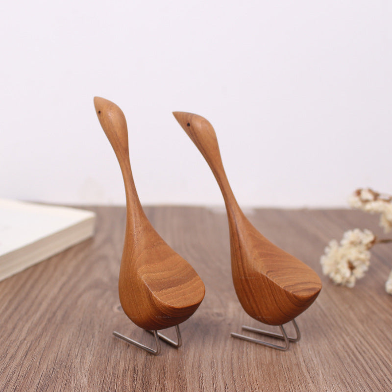 Swan Wooden Figurine Creative Desktop Home Decor Wood Carved Goose Craft Carving Nordic Figurine - V.I.P Digital Presence