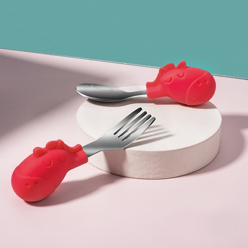 Baby Gadgets Tableware Set Children Utensil Stainless Steel Toddler Dinnerware Cutlery Cartoon Infant Food Feeding Spoon Fork - V.I.P Digital Presence