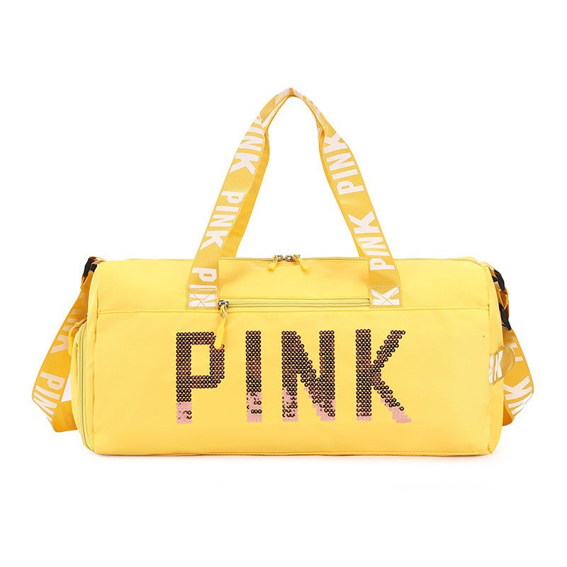 New fitness bag, shoe compartment, dry wet separation bag, sports travel bag, shiny pink letter single shoulder crossbody bag - V.I.P Digital Presence