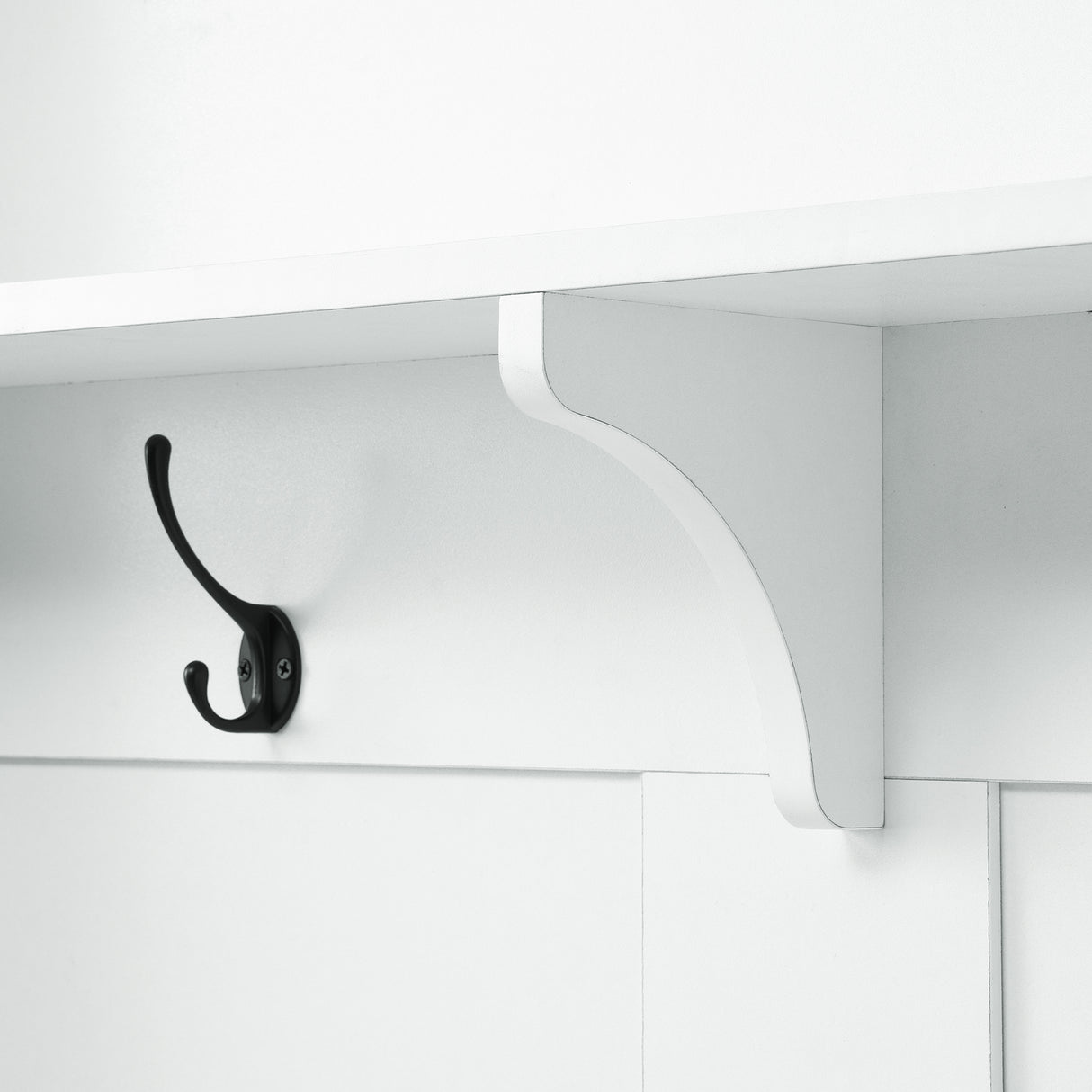 ON-TREND Modern Style Hall Tree with Storage Cabinet and 2 Large Drawers, Widen Mudroom Bench with 5 Coat Hooks, White - V.I.P Digital Presence
