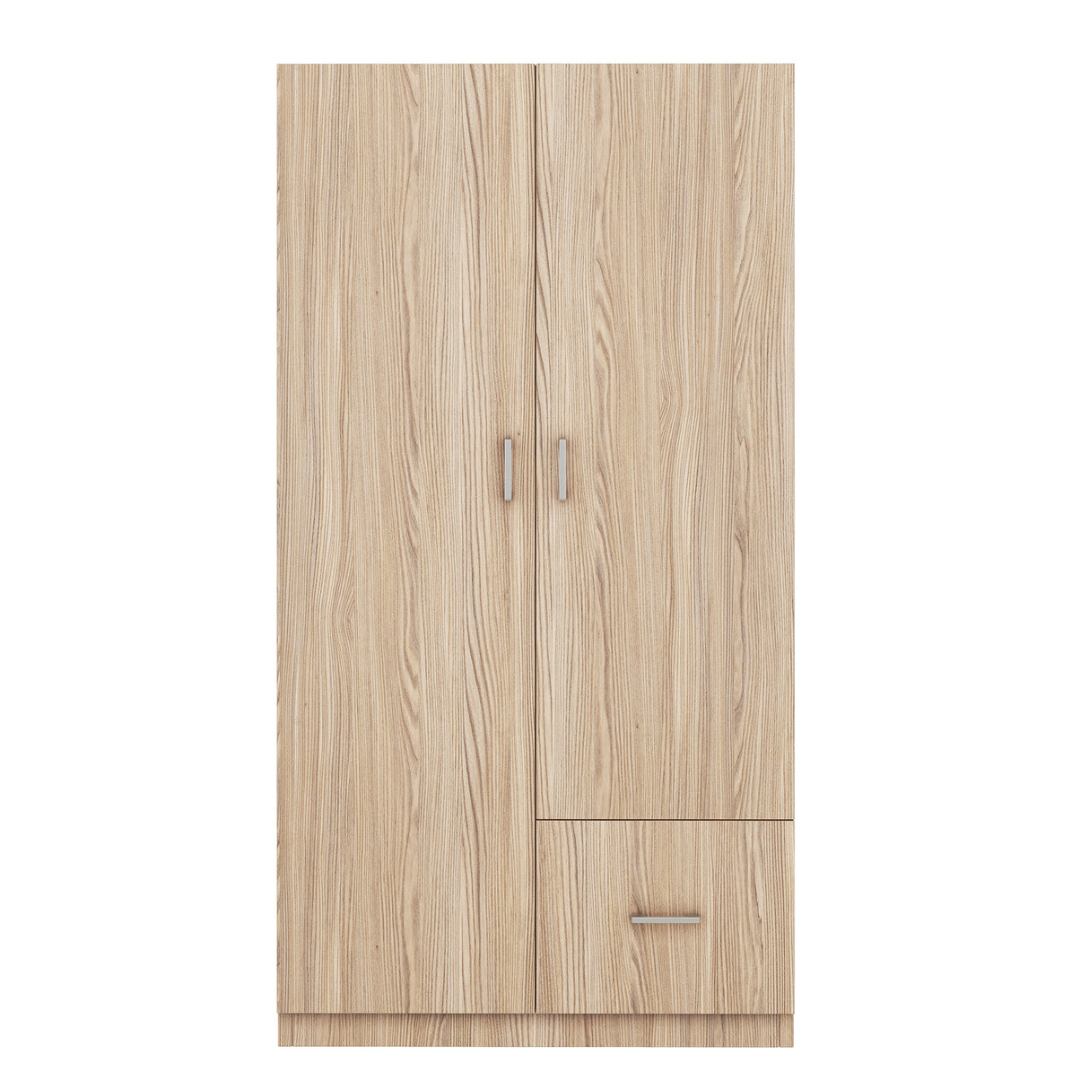 Wooden Wardrobe with Double Doors, Armoire with Hanging Rod, 5 Fixed Shelves, One Storage Drawer,Natural - V.I.P Digital Presence