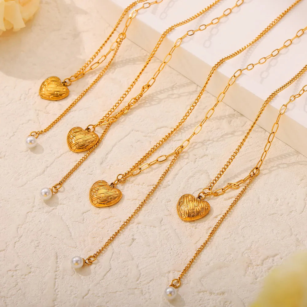 Titanium Steel Imitation Pearl Heart Pendant Necklace - V.I.P Digital Presence