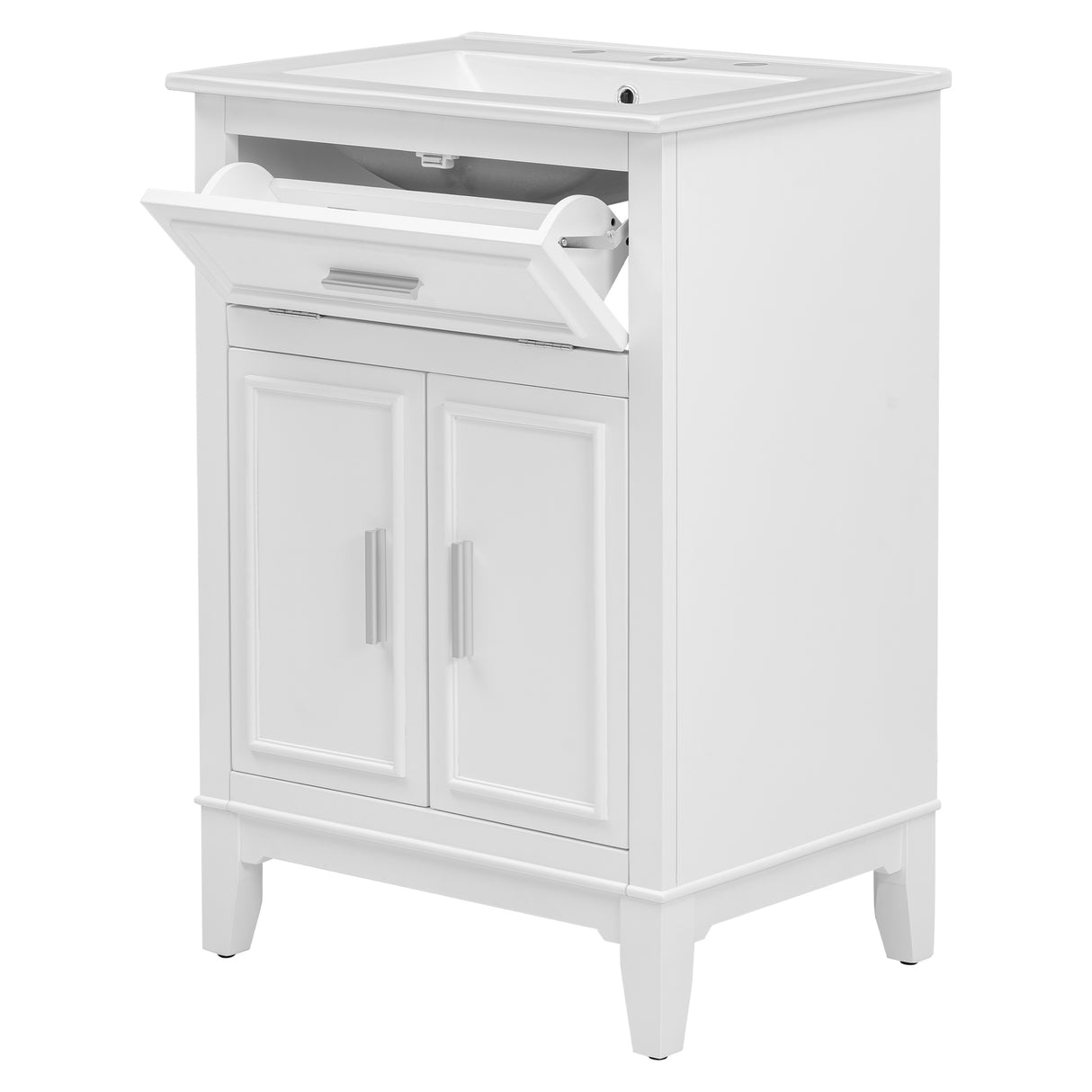 24" Bathroom Vanity with Sink, Bathroom Vanity Cabinet with One Flip Drawer and Doors, Solid Wood and MDF, White - V.I.P Digital Presence
