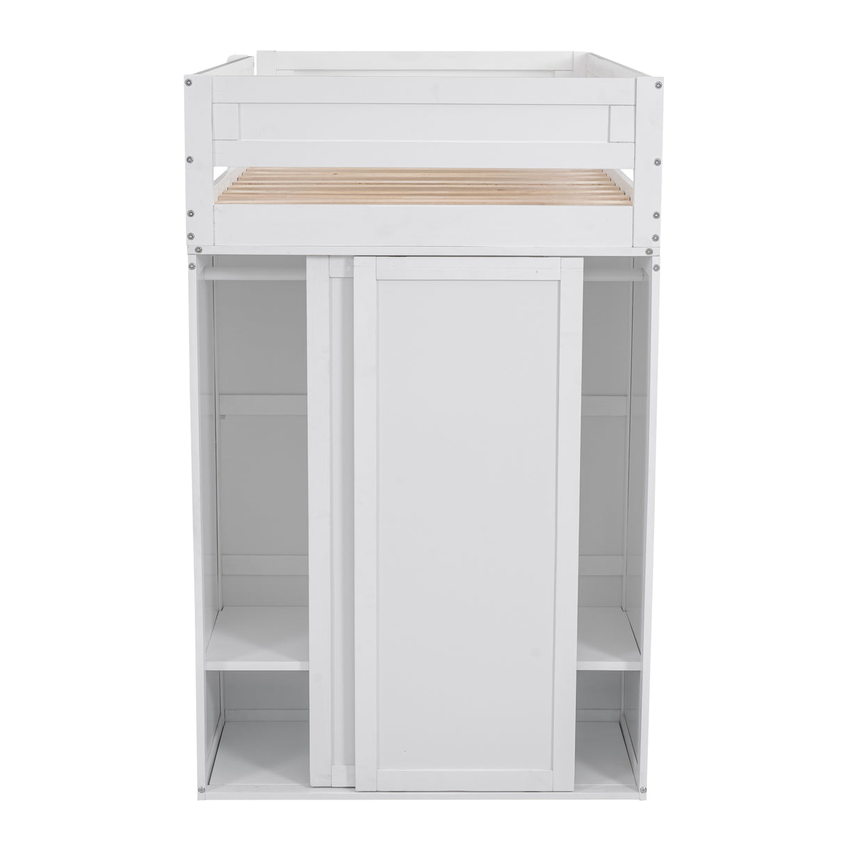 Wood Twin Size Loft Bed with Wardrobes and 2-Drawer Desk with Cabinet White