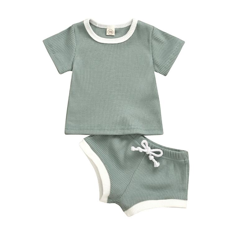 2020 Toddler Baby Boys Girls Summer Clothing Newborn Kids Baby Girls Ribbed Knitted Short Sleeve T-shirts+Shorts Tracksuits Sets - V.I.P Digital Presence