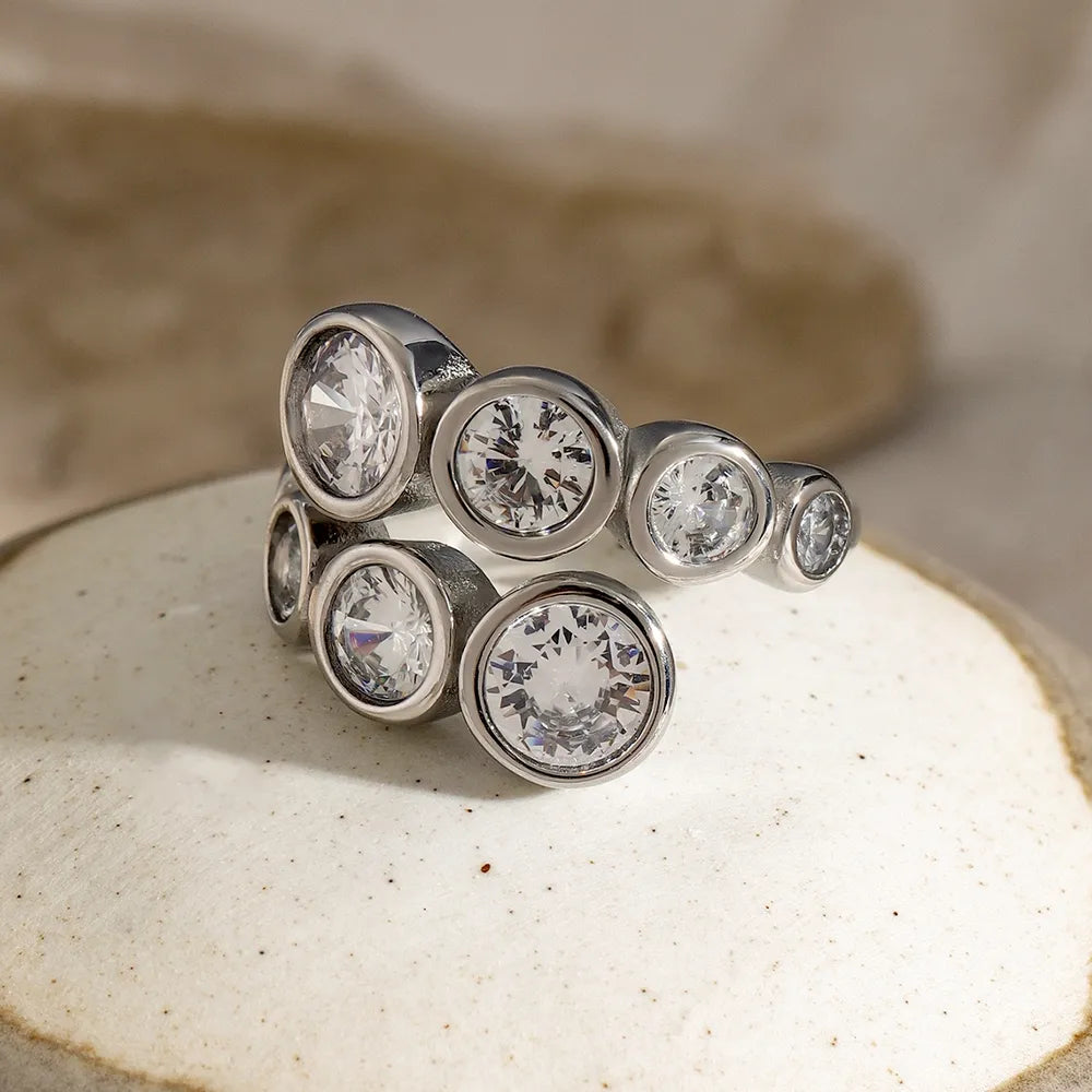 Stainless Steel Inlaid Zircon Bypass Ring - V.I.P Digital Presence