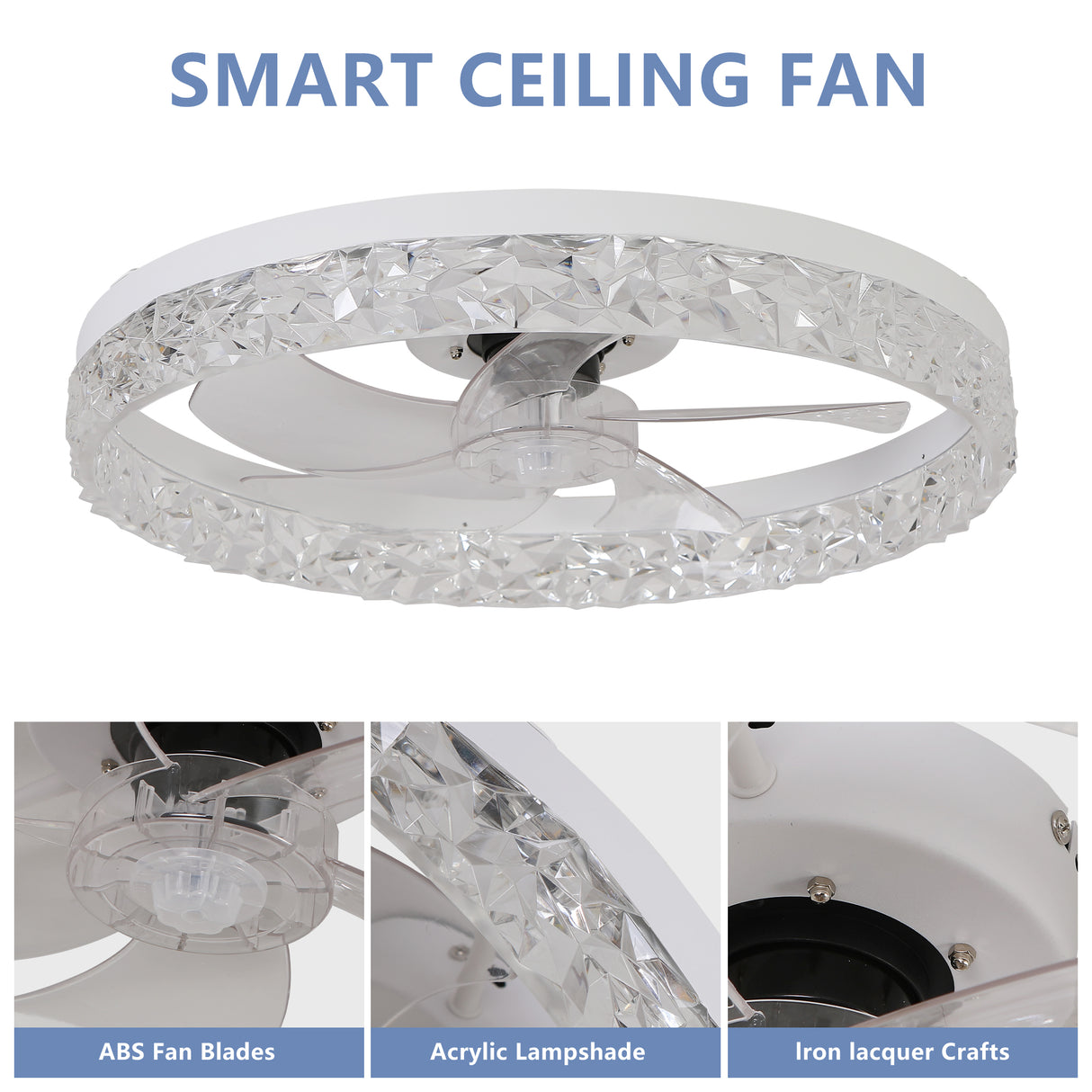 Modern acrylic ceiling fan light with remote control, dimmable LED pendant light, 6-speed adjustable, silent motor - V.I.P Digital Presence