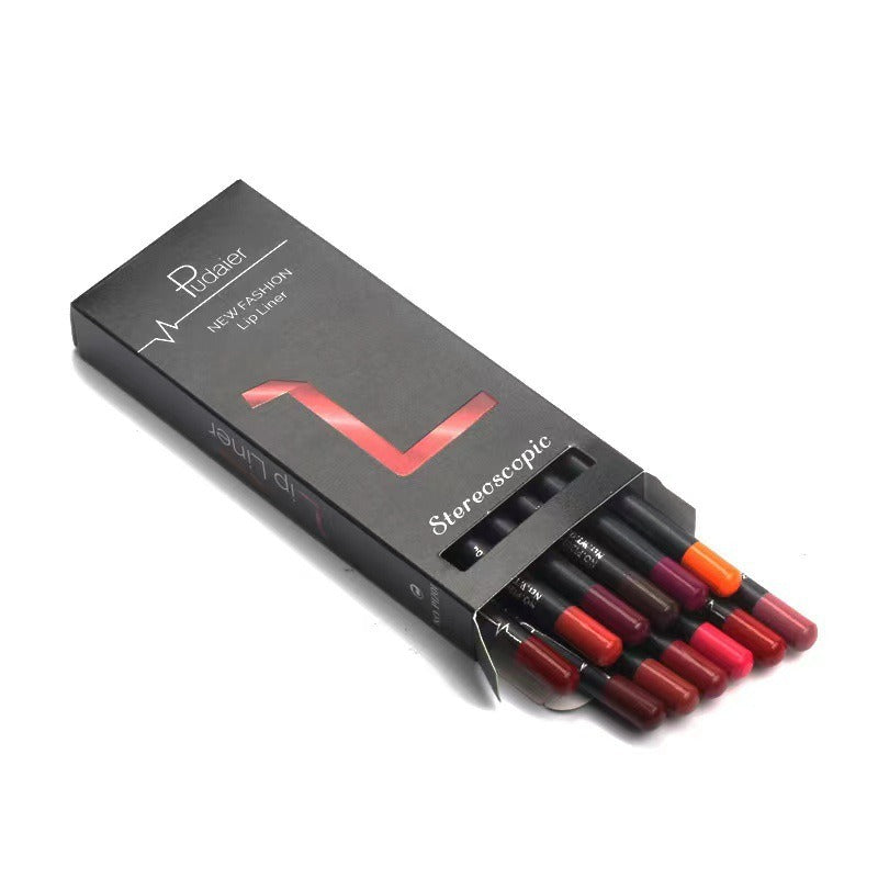 Pudaier twelve-color lip liner foreign trade waterproof non-fading matte velvet lipstick pen - V.I.P Digital Presence