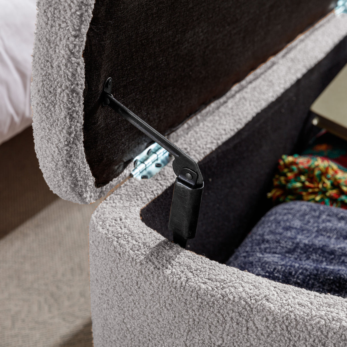 Grey Storage Ottoman Bench for End of Bed Gold Legs Modern Grey Faux Fur Entryway Bench - V.I.P Digital Presence