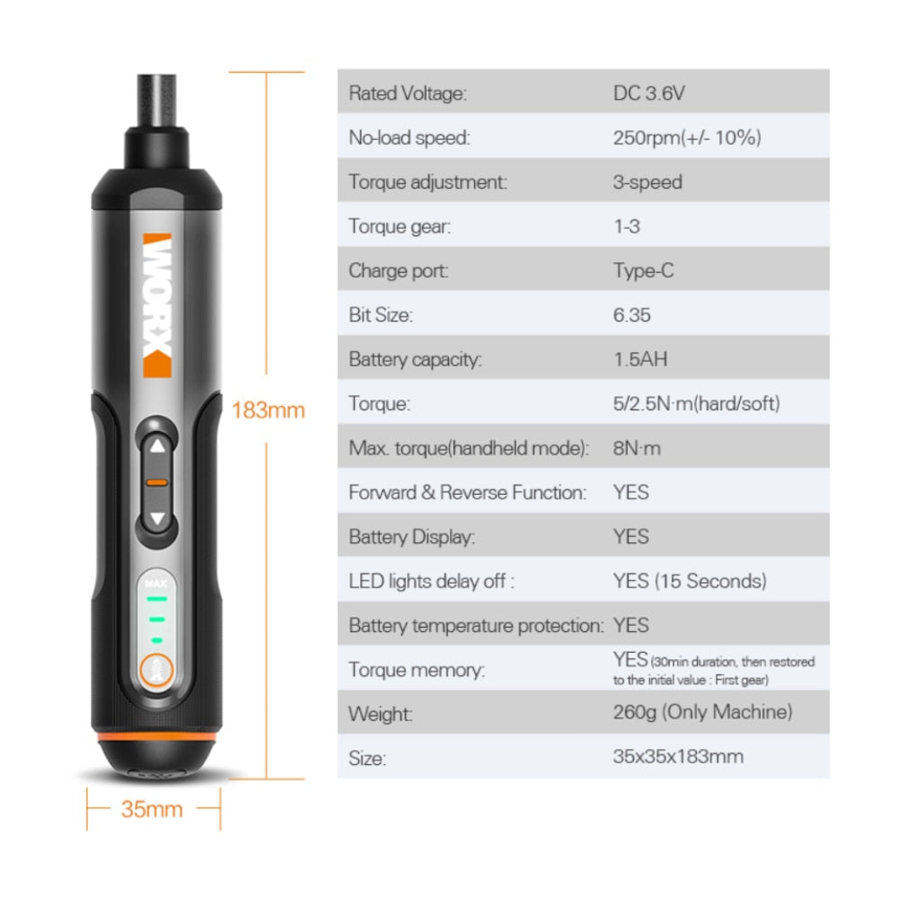 Worx 4V Mini Electrical Screwdriver Set WX240 Smart Cordless Electric Screwdrivers USB Rechargeable Handle with 26 Bit Set Drill - V.I.P Digital Presence