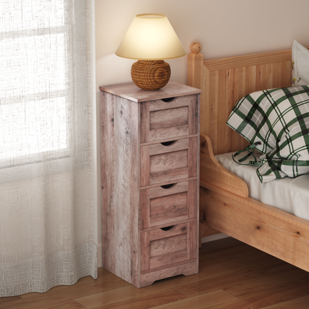 Floor Cabinet Wooden Storage Cabinet Home Office Living Room Bathroom Side Table Sturdy Modern 4 Drawers Grey - V.I.P Digital Presence
