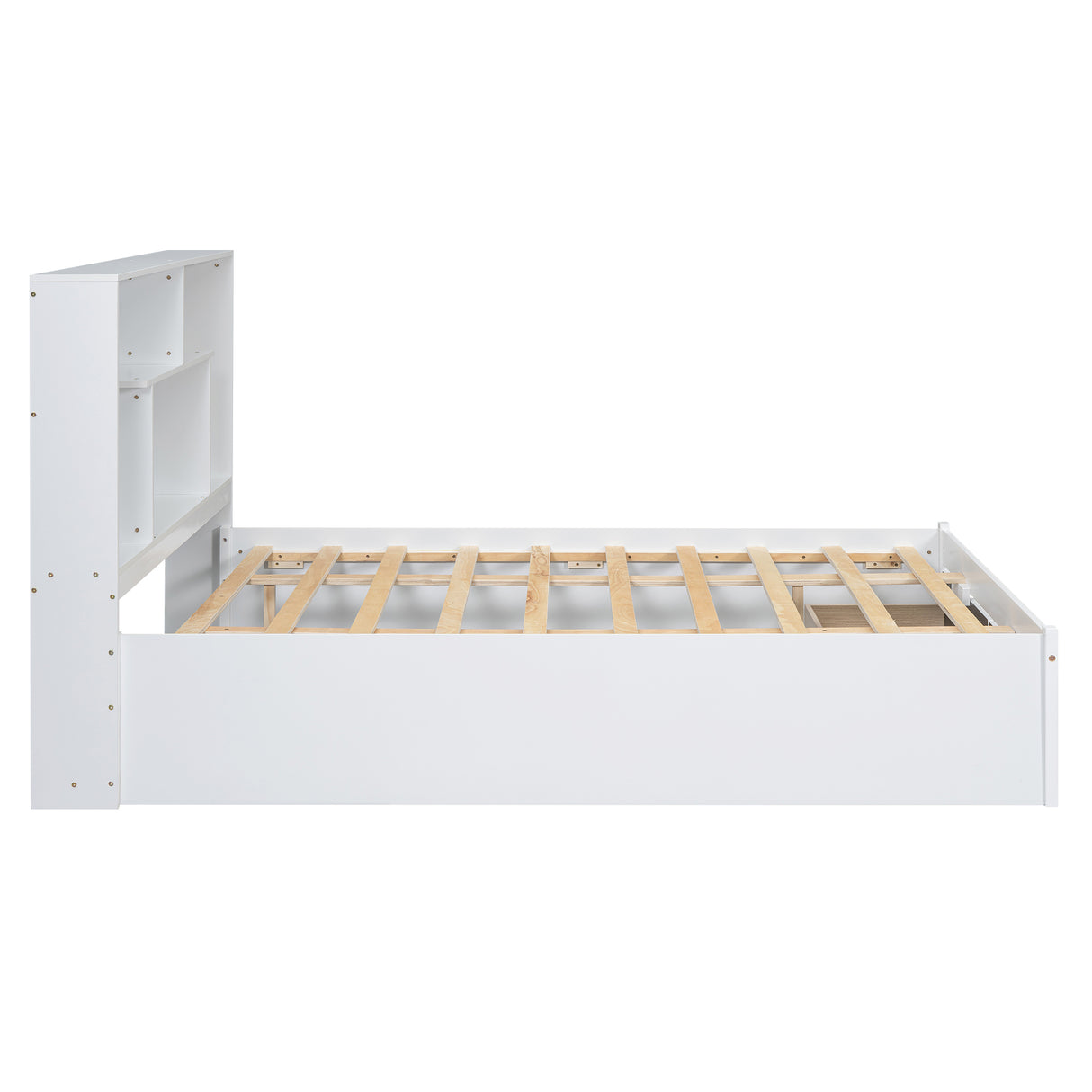 Queen Size Platform Bed with Storage Headboard and 2 Drawers, White - V.I.P Digital Presence
