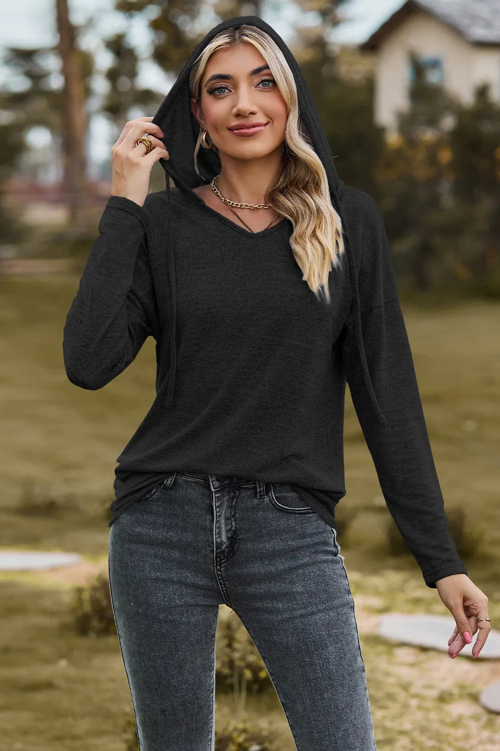 Drawstring Dropped Shoulder Hooded T-Shirt - V.I.P Digital Presence