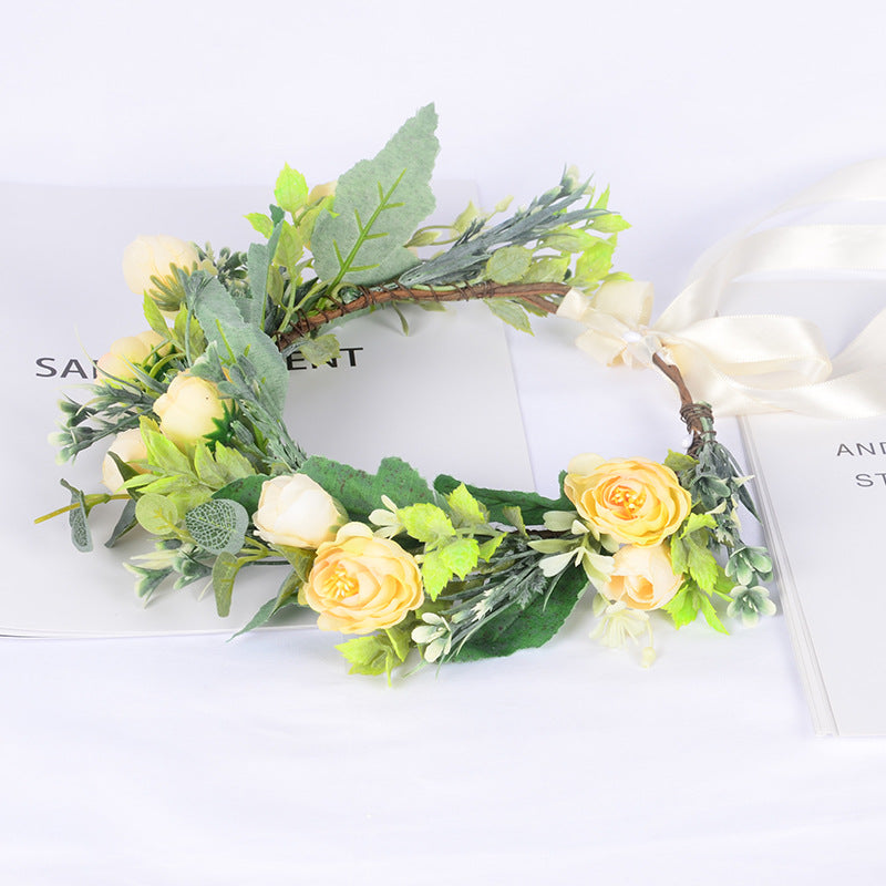 Flower garland headwear, forest style girl, sweet vacation, photography, hair accessories, simulated flowers, green leaves, flower garland - V.I.P Digital Presence