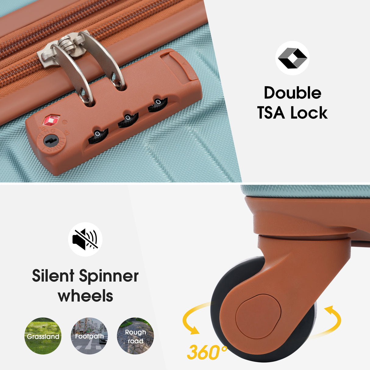 Hardshell Luggage Sets 3 Pcs Spinner Suitcase with TSA Lock Lightweight 20''24''28'' Green + ABS