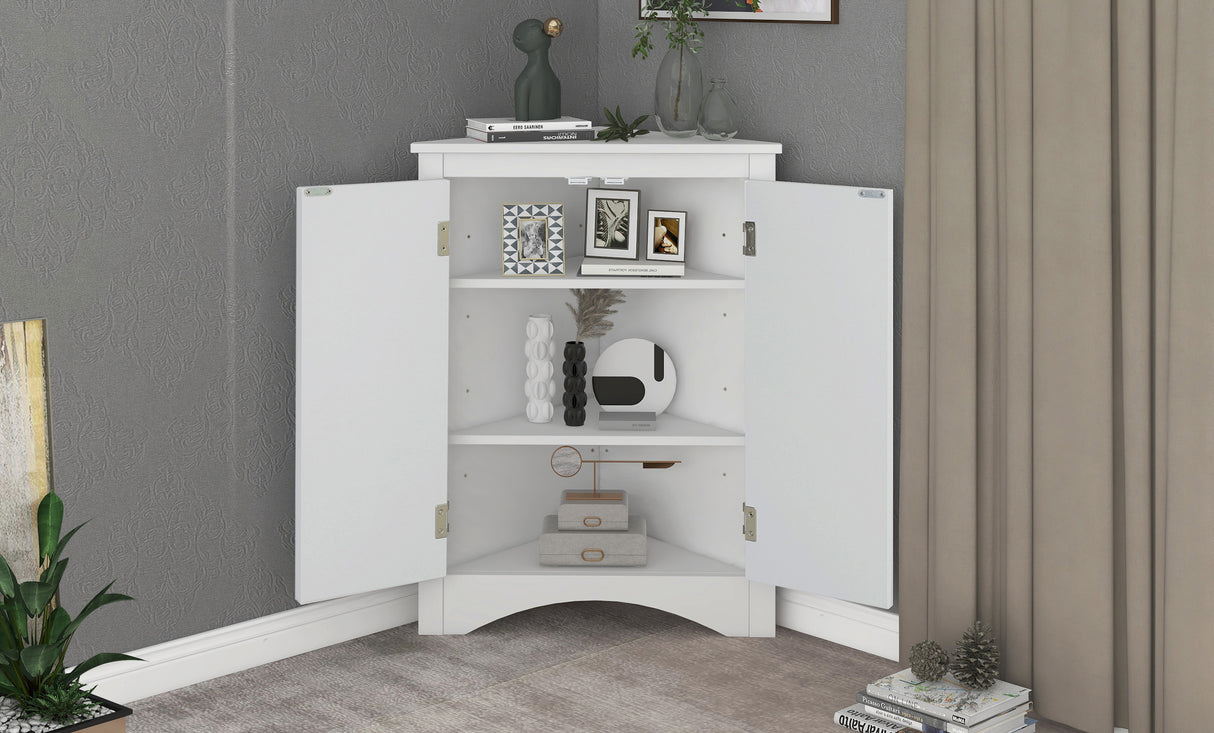 White Triangle Bathroom Storage Cabinet with Adjustable Shelves, Freestanding Floor Cabinet for Home Kitchen - V.I.P Digital Presence