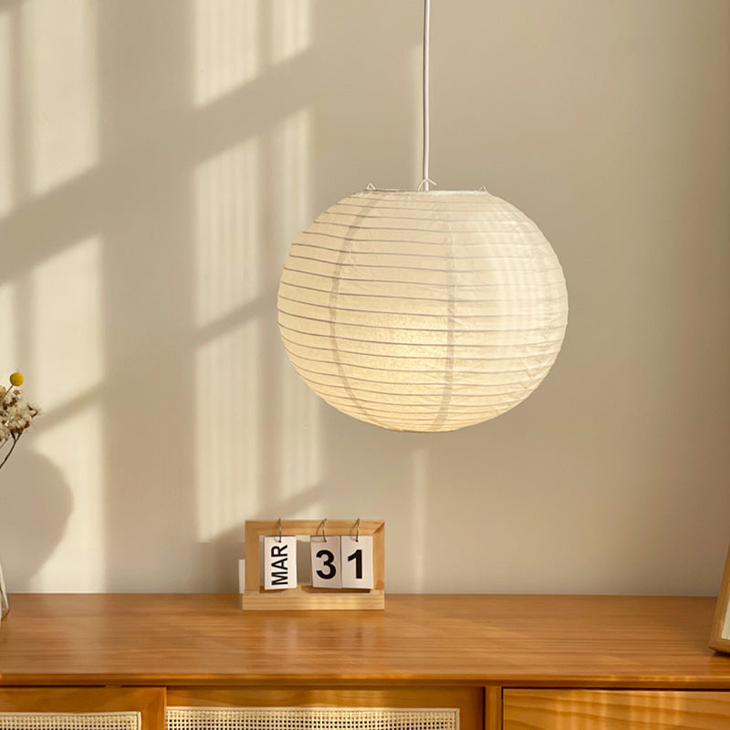 White Japanese style pendant light simple living room round rice paper round LED pendant light - V.I.P Digital Presence
