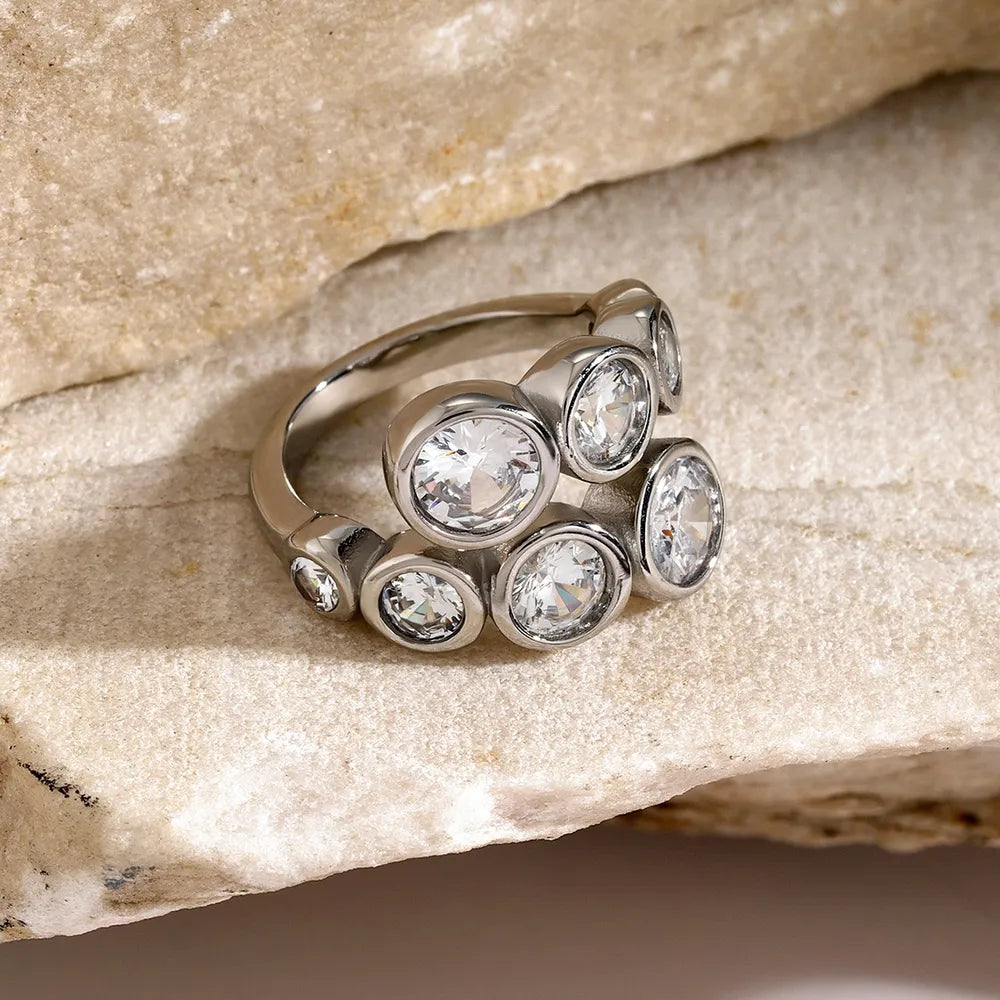 Stainless Steel Inlaid Zircon Bypass Ring - V.I.P Digital Presence