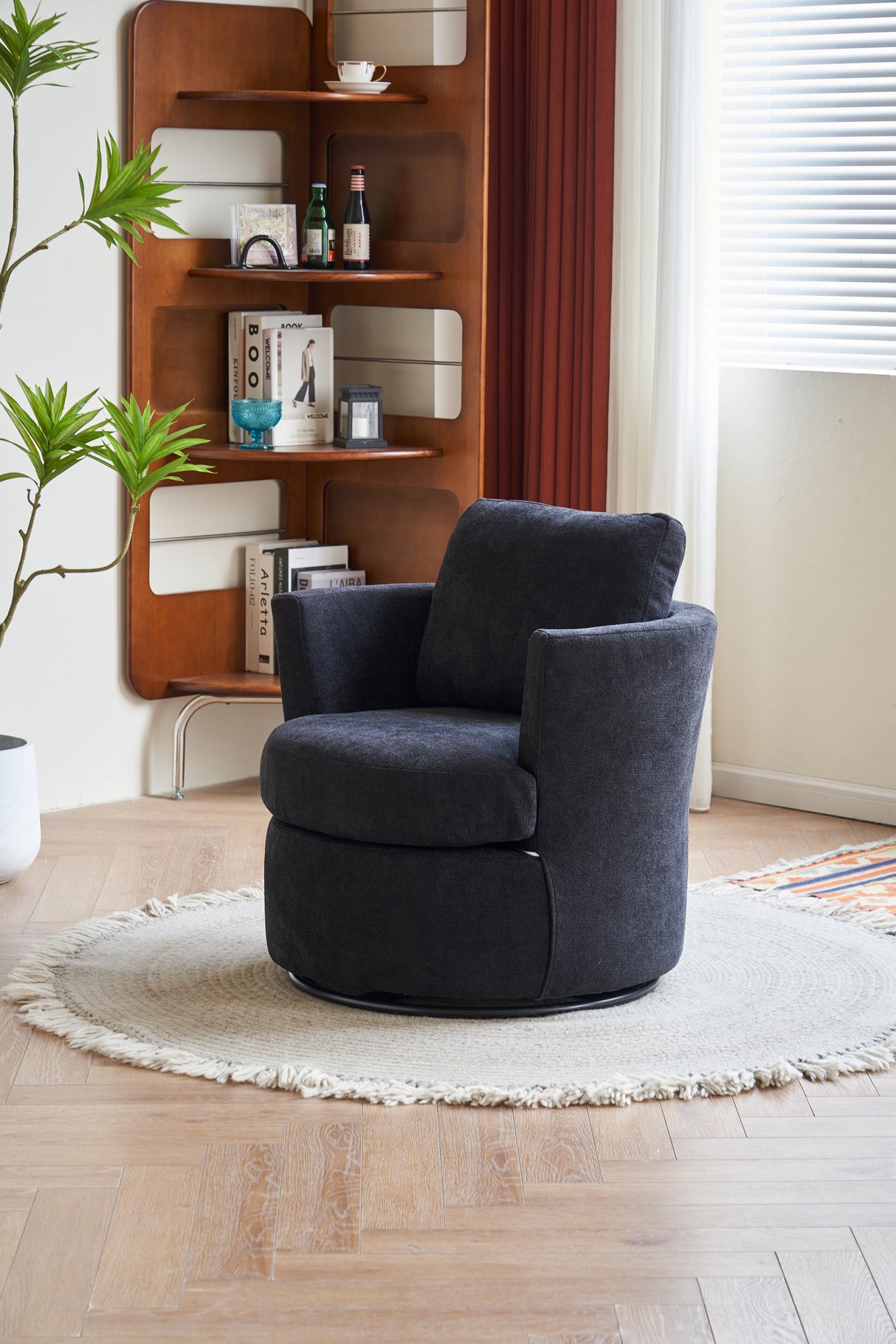 Rotating bucket chair living room comfortable circular sofa chair 360 degree rotating bucket chair armchair (black) - V.I.P Digital Presence