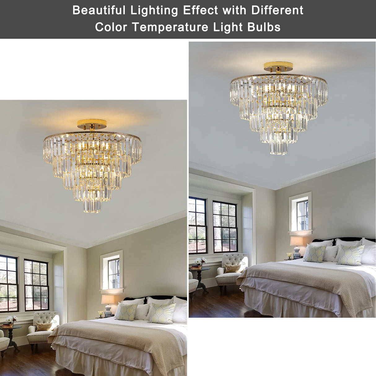 Gold Crystal Chandeliers,5-Tier Round Semi Flush Mount Chandelier Light Fixture,Large Contemporary Luxury Ceiling Lighting - V.I.P Digital Presence