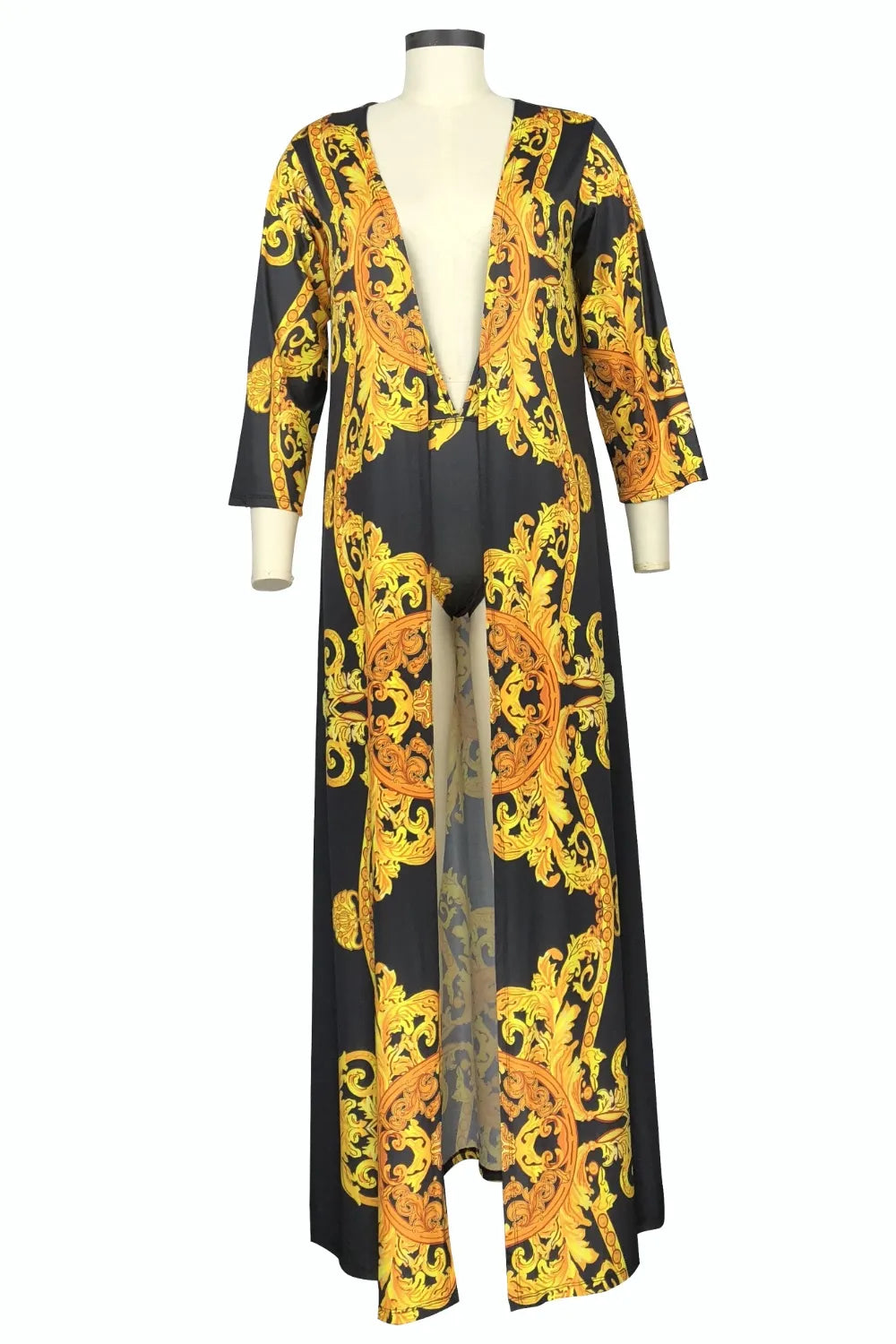 Printed Plunge One-Piece and Cover Up Swim Set - V.I.P Digital Presence