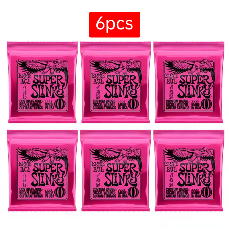 6 sets of Ernie Ball Slinky guitar strings (models 2003, 2215, 2223, 2221, nickel - wound) for electric & acoustic guitars - V.I.P Digital Presence