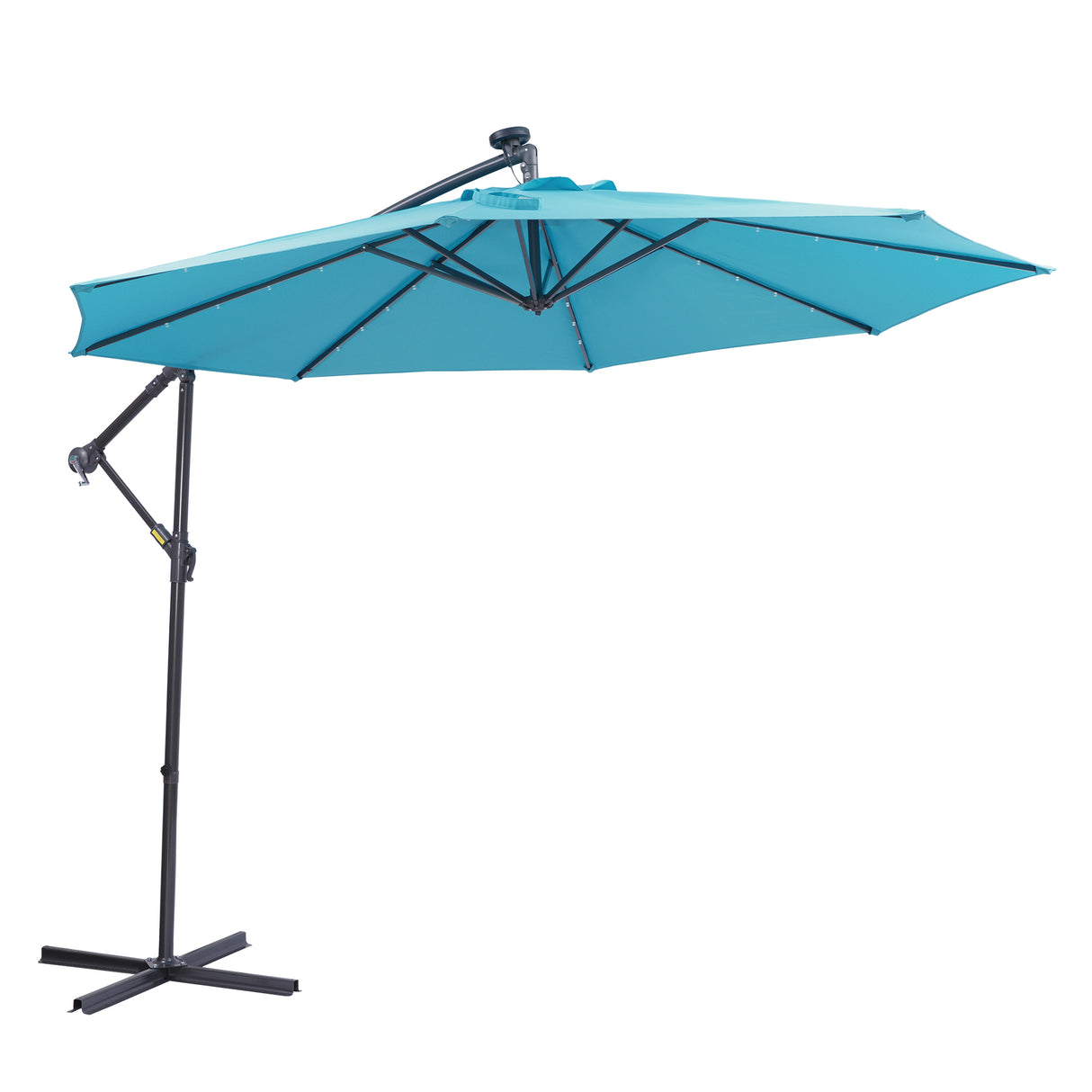 10 FT Solar LED Patio Outdoor Umbrella Hanging Cantilever Umbrella Offset Umbrella Easy Open Adustment with 32 LED Lights - V.I.P Digital Presence