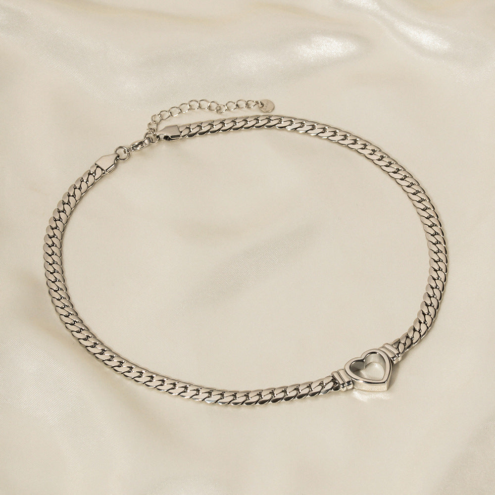 Stainless steel Cuban chain heart-shaped necklace with hollowed out flat snake chain heart pendant necklace for women - V.I.P Digital Presence