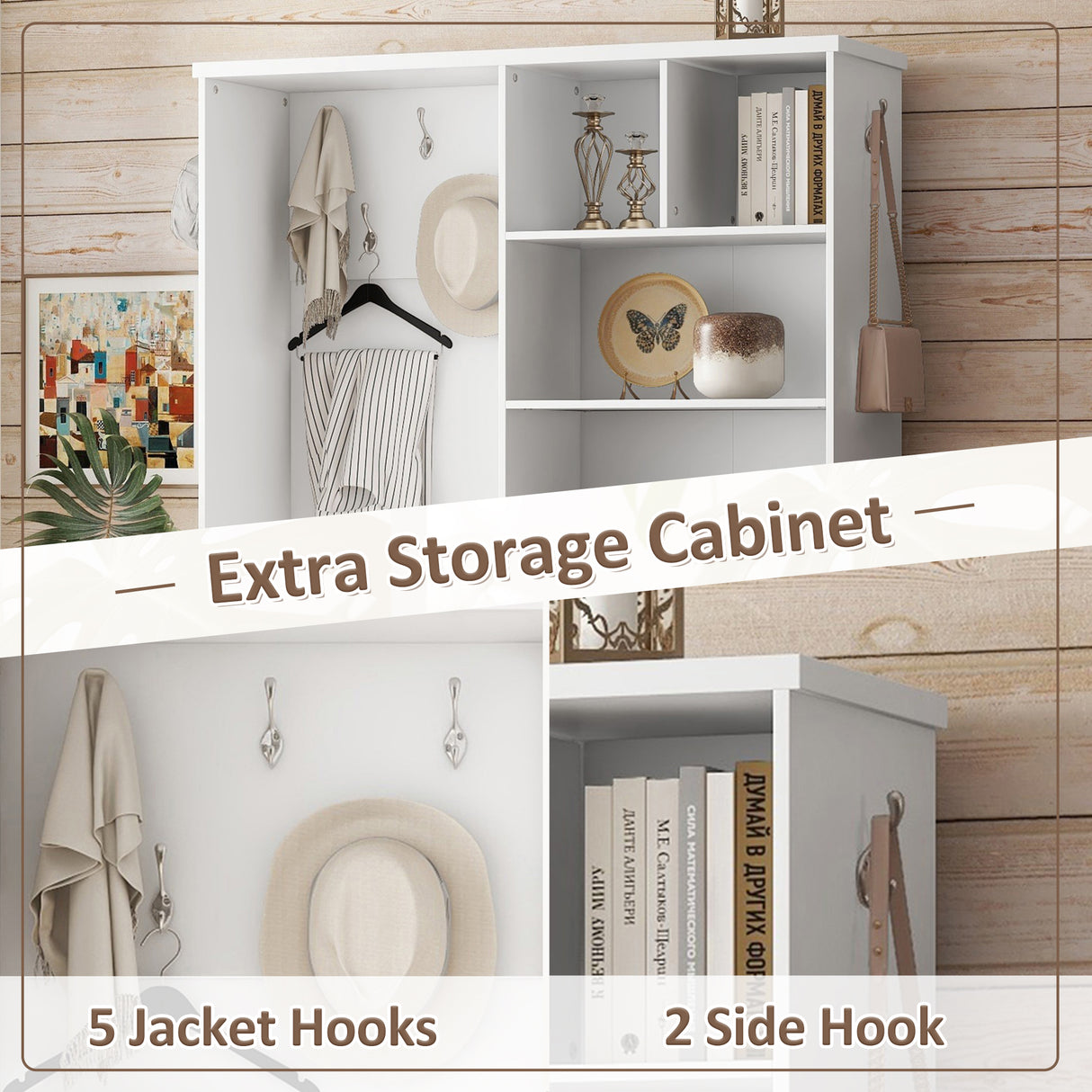 Multi-functional Hall Tree with Storage Shelves Drawers Cabinet Elegant Hallway Shoe Cabinet with Bench Modern Coat Rack White - V.I.P Digital Presence