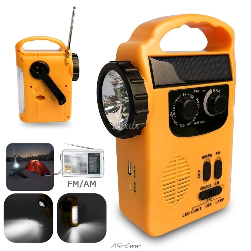 Outdoor Emergency Hand Crank Solar Dynamo AM/FM Radios Power Bank with LED Lamp - V.I.P Digital Presence