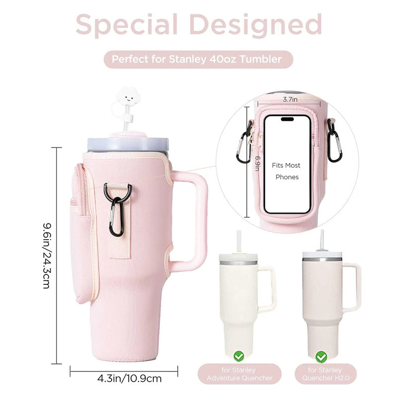 Water Bottle Carrier Bag with Phone Pocket for Stanley 40oz Tumbler with Handle Neoprene Water Bottle Holder Pouch - V.I.P Digital Presence