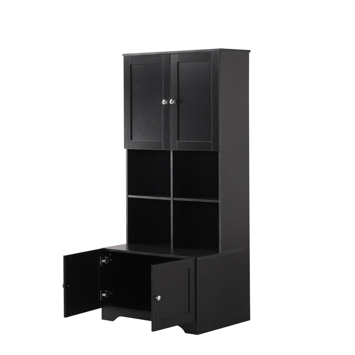 Bathroom storage cabinet, 4-door independent cabinet, adjustable shelf, open multi-layer shelf, black - V.I.P Digital Presence