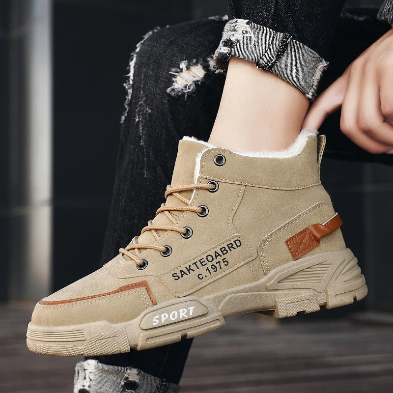 Cotton shoes, winter men's shoes, high top Martin boots, Bumblebee work boots, large size, medium top, fashionable shoes, men's boots, trendy shoes - V.I.P Digital Presence