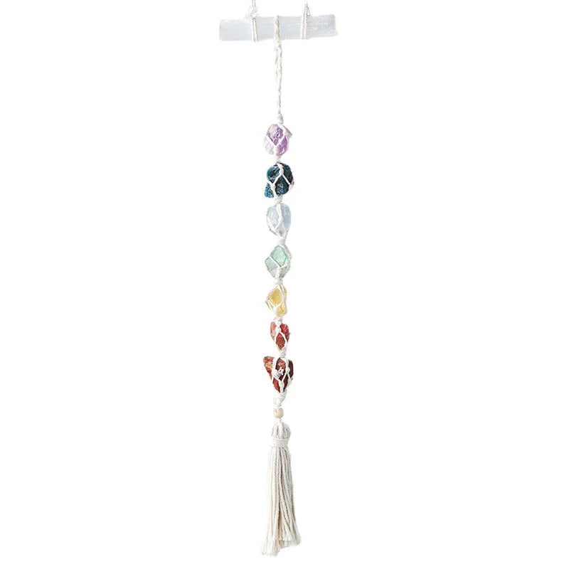 Natural Crystal Seven Color Gemstone Gypsum Rod DIY Wearing Mesh Bag Hanging Decoration Yellow Purple Crystal Car Hanging - V.I.P Digital Presence