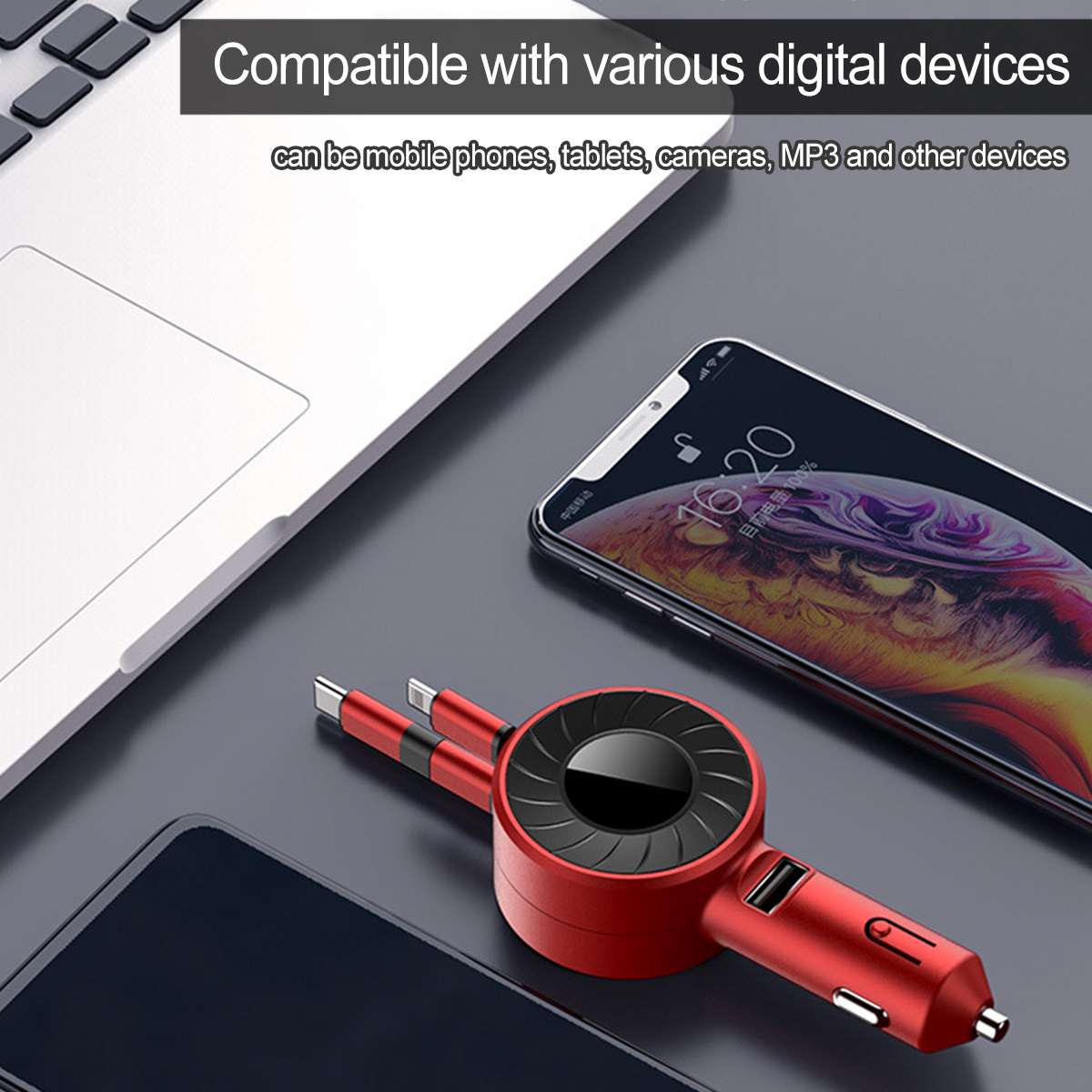 3-IN-1 Car Charger Mobile Phone Adapter For IOS/Android/Type-C USB Retractable Charging Cable 4.2A Fast Charing For Truck - V.I.P Digital Presence