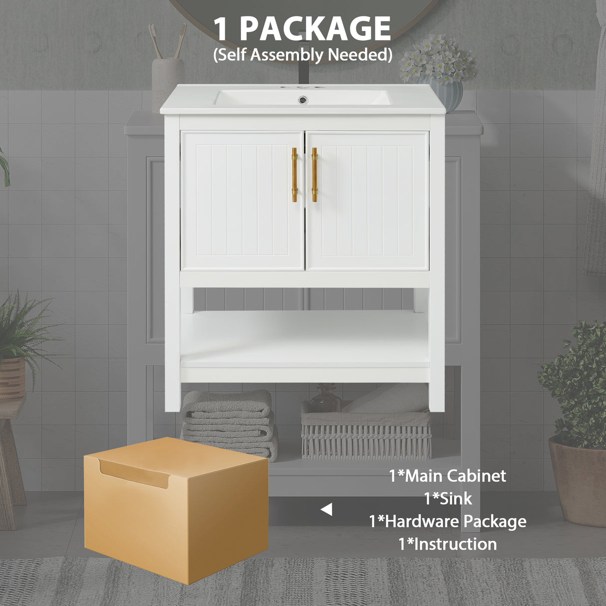 30-Inch White Bathroom Vanity with Ceramic Sink and Versatile Storage - Ideal for Small Bathrooms - V.I.P Digital Presence