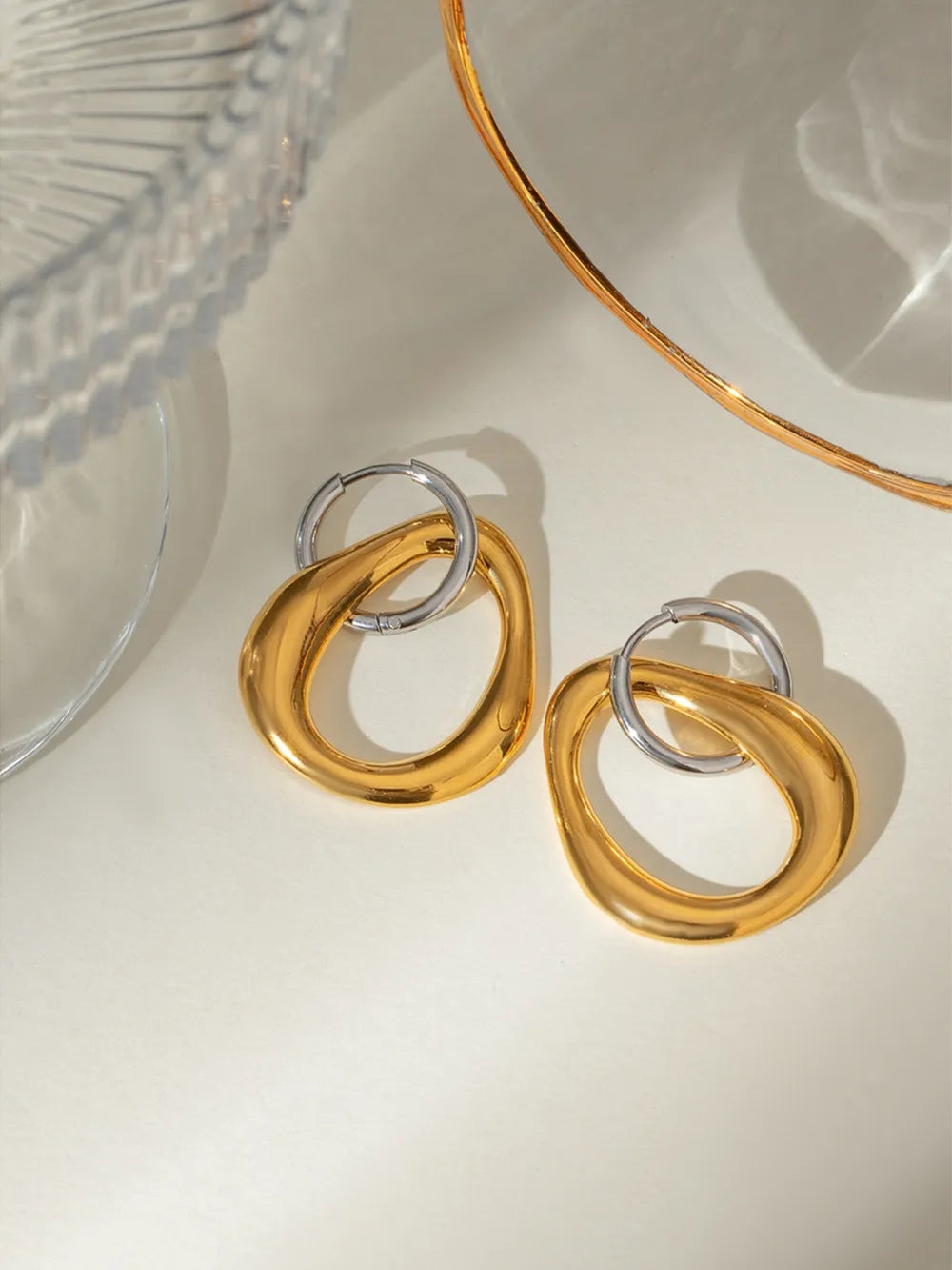 18K Gold-Plated Stainless Steel Contrast Asymmetrical Earrings - V.I.P Digital Presence