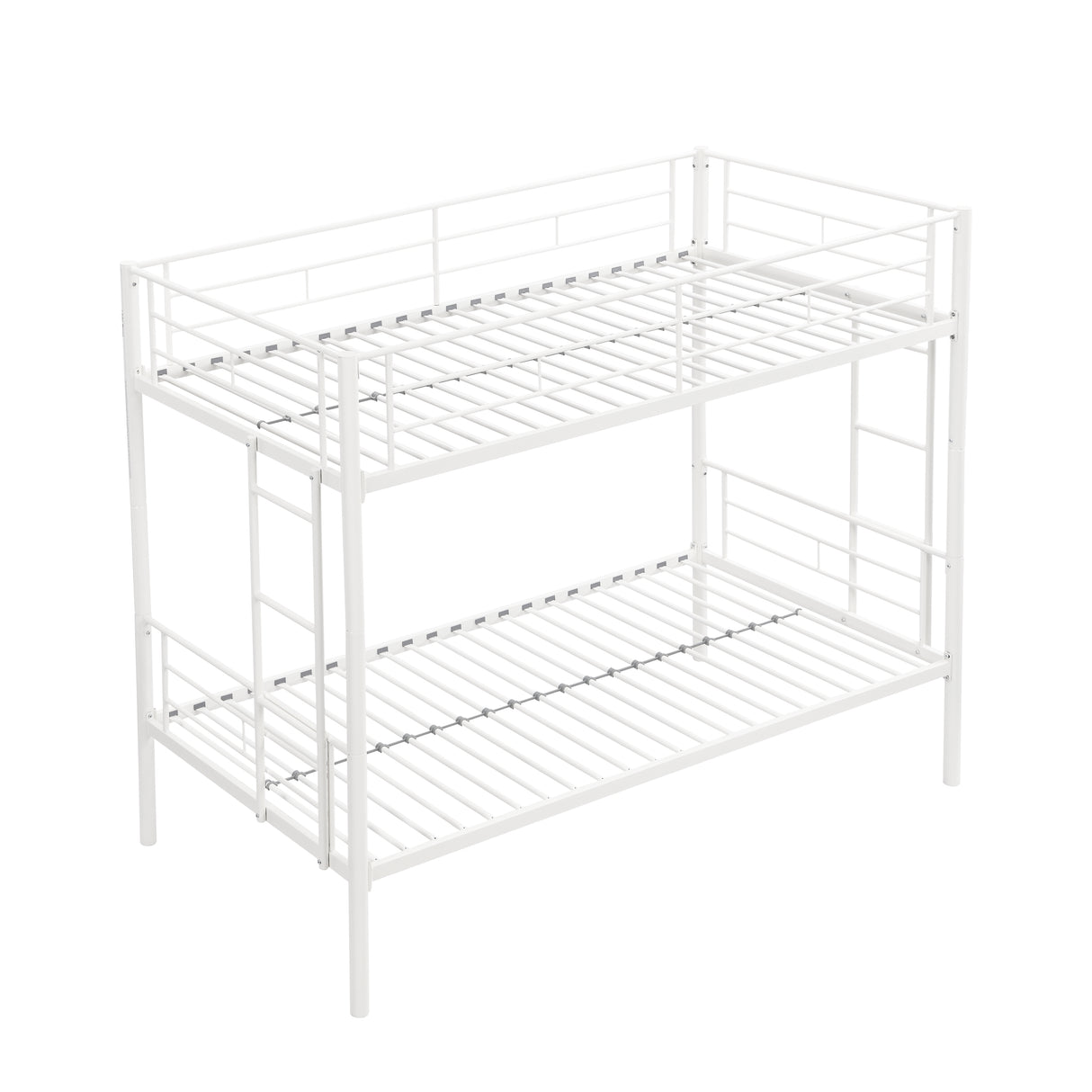 Twin metal bunk beds, metal structure bed frame with safety guardrails and 2 ladders, convertible bunk beds, white - V.I.P Digital Presence