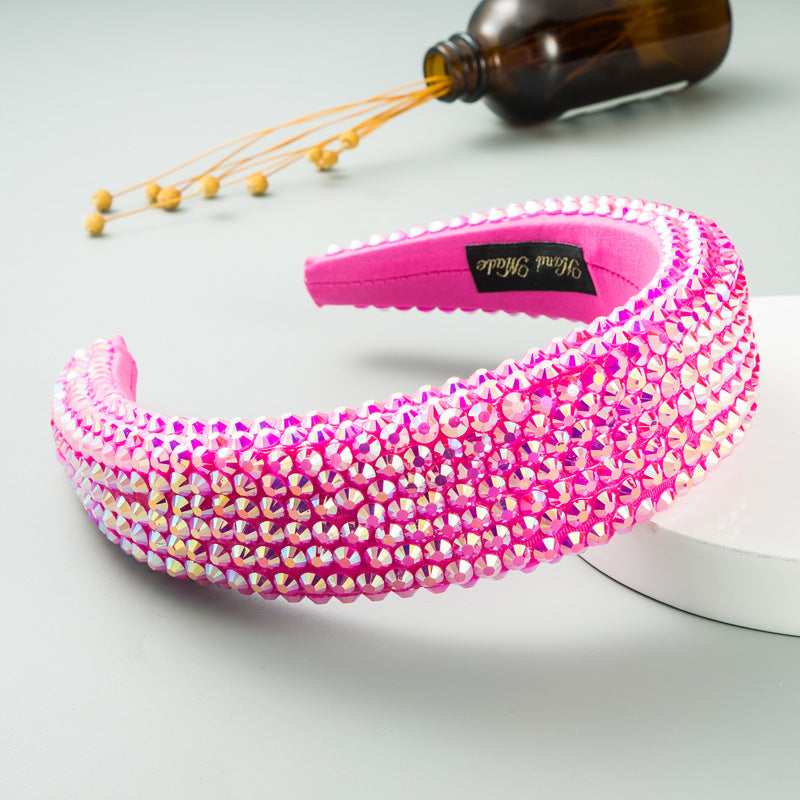 Ins Super Flash Full Drill 4.5cm Wide Brimmed Headdress Thickened Sponge Solid Color Headband Ladies Press Release Art Headband - V.I.P Digital Presence
