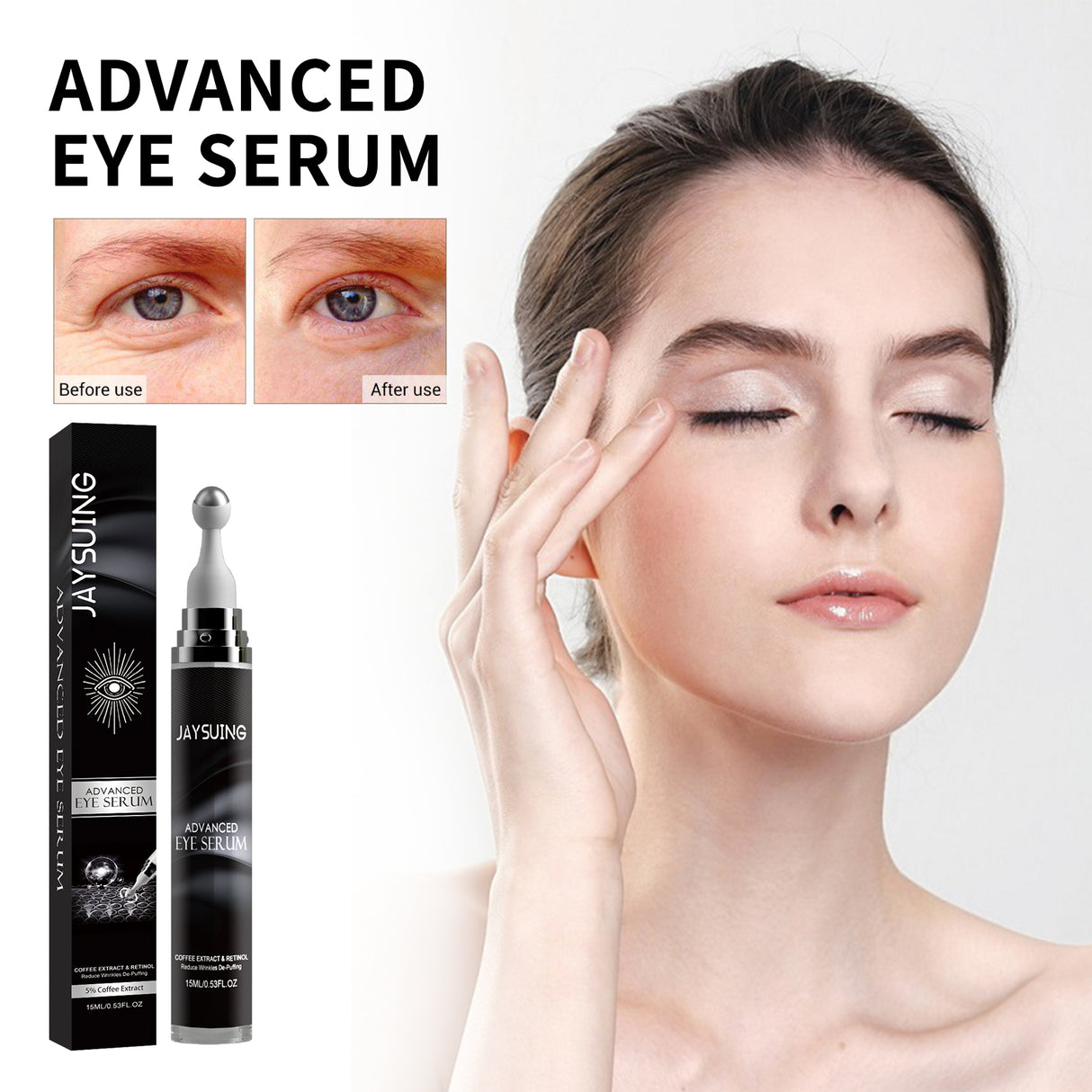 Crema de ojos Eye Roller con bolas de masaje para reducir líneas finas, bolsas, hinchazón y ojeras.