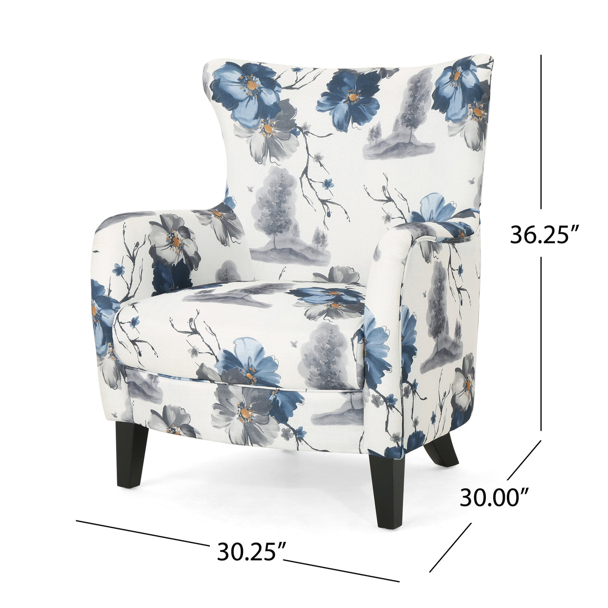 Modern retro printed fabric cushioned club chair, white and blue patterned armchair - V.I.P Digital Presence
