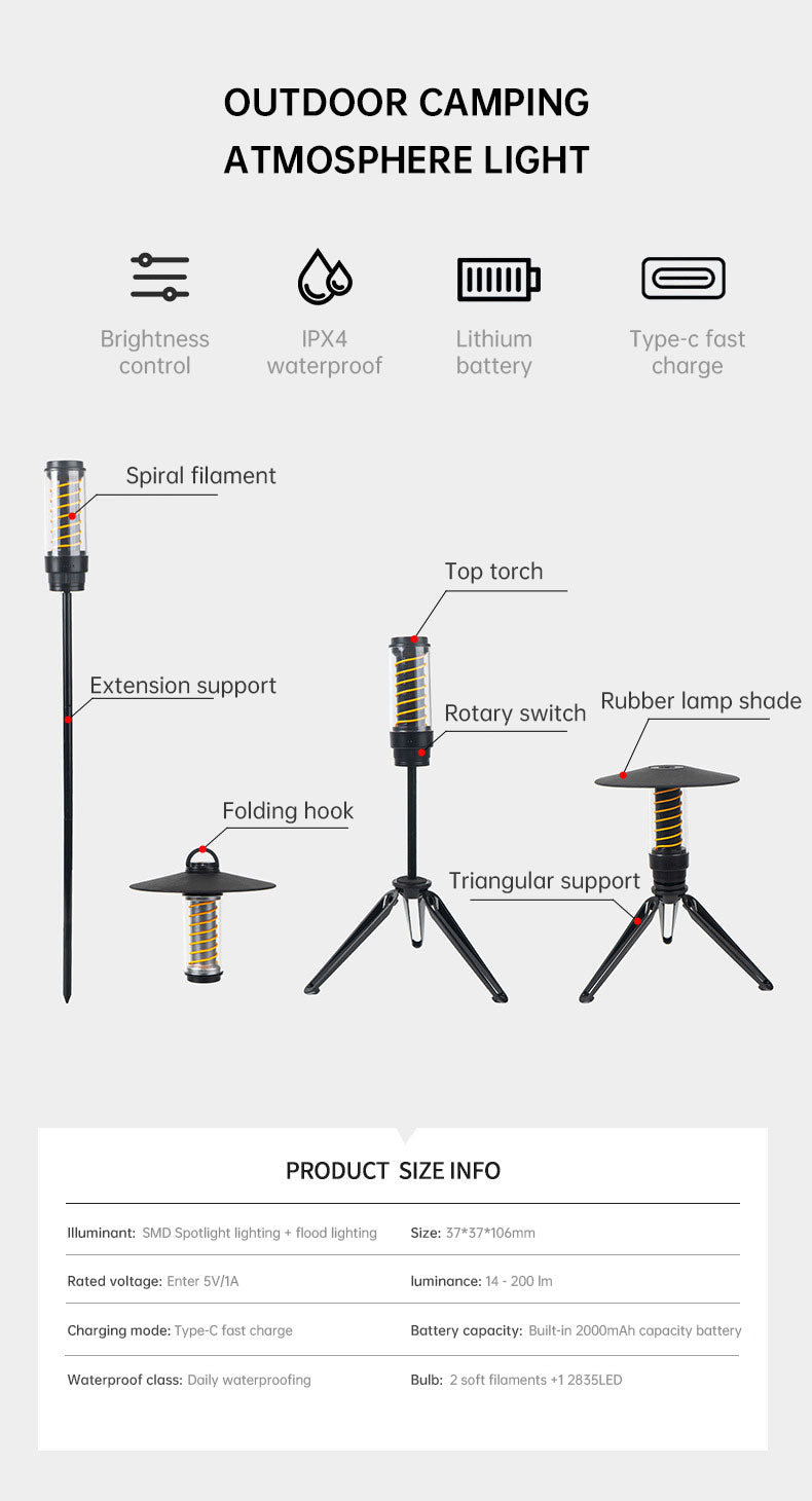 Outdoor Camping Light Portable Night Light Portable Flashlight Tripod Stand Lighting Lighthouse Marquee Tent Atmosphere Light - V.I.P Digital Presence